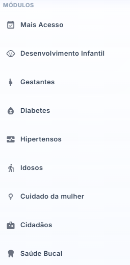 Menu de módulos do PACIS